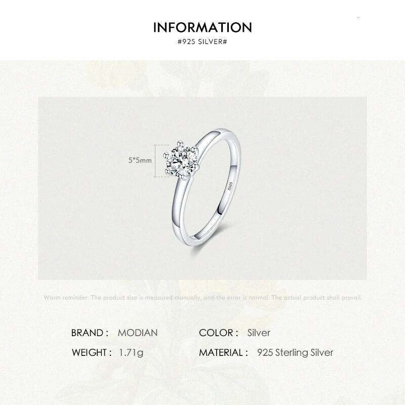 Modian 925 Sterling Silver Classic Simple Round Clear CZ Finger Rings Size 5 6 7 8 9 For Women Wedding Statement Jewelry Gifts H260312