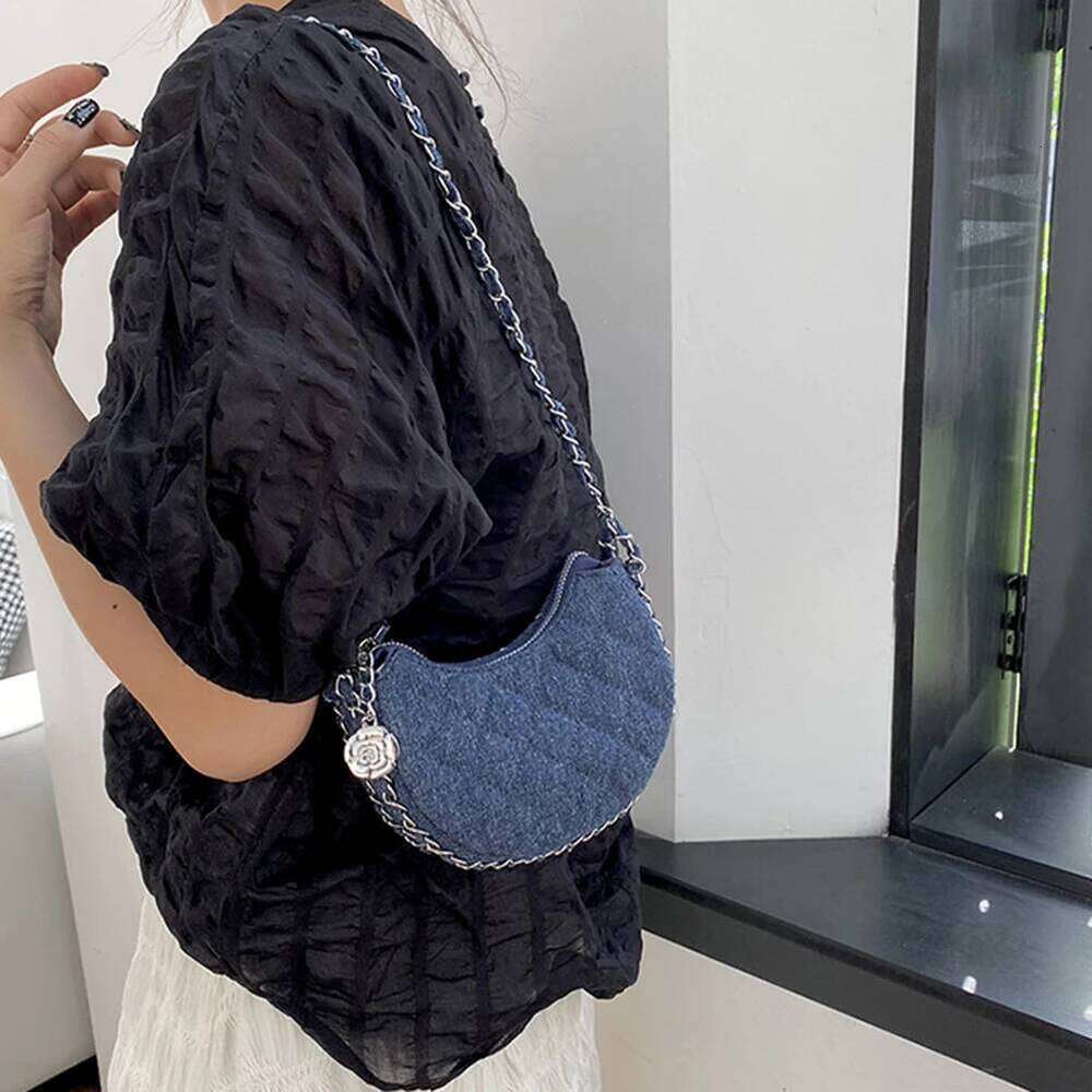New Denim Fabrics Chain Crossbody Fashion Diffusion Stitching Small Crescent Bags Women S Luxury Underarm Tote Handbag XIU LAI SI