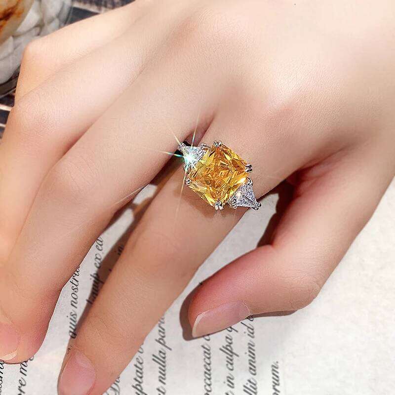 Huitan Square Yellow Cubic Zirconia Women's Finger-ring for Wedding Party Temperament ly CZ Rings Anniversary Jewelry H260312