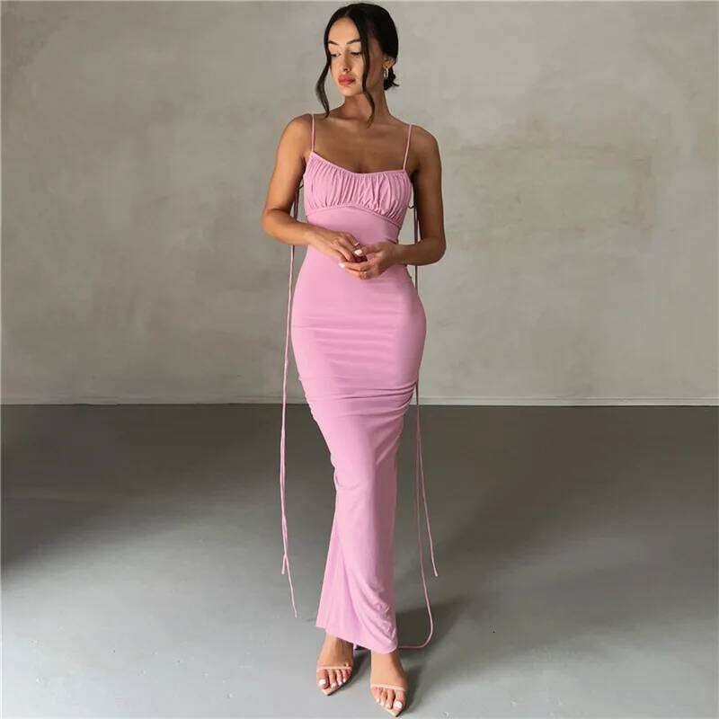 Y2k Elegant Deep Open Back Backless Slim Maxi Women Spaghetti Strap Sleeveless Bodycon Long Dress Sexy Club Party Vestidos C260312