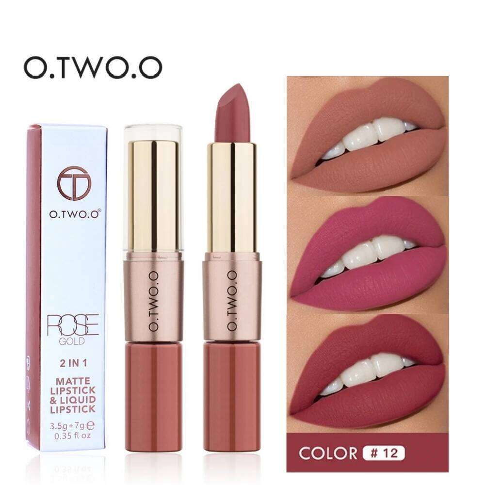 O.TWO.O 2 IN 1 Matte Lipstick&Liquid Lipstick 12 Colors Makeup Glaze Waterproof Batom Lip Cosmetics Silky Texture W260311