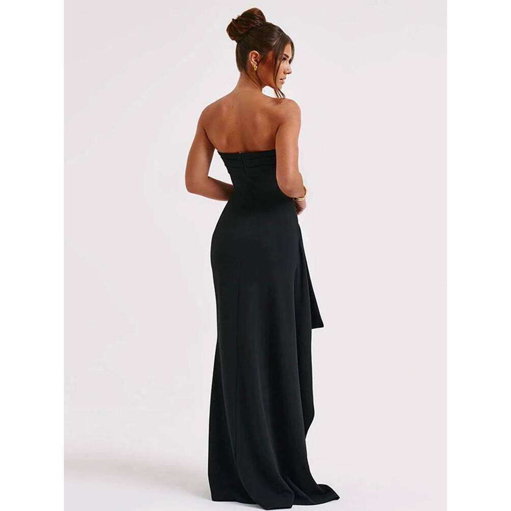 Sexy Strapless Backless High Split Maxi For Women Black Off-shoulder Sleeveless Bodycon Club Party Long Dress Clothes C260312