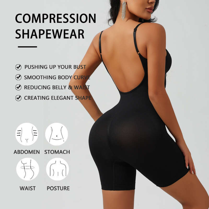 Women Shapewear Bodysuit High-Elasticity V-Neck Body Shaper with Deep Back Cut for Tummy Control and Butt Lifting