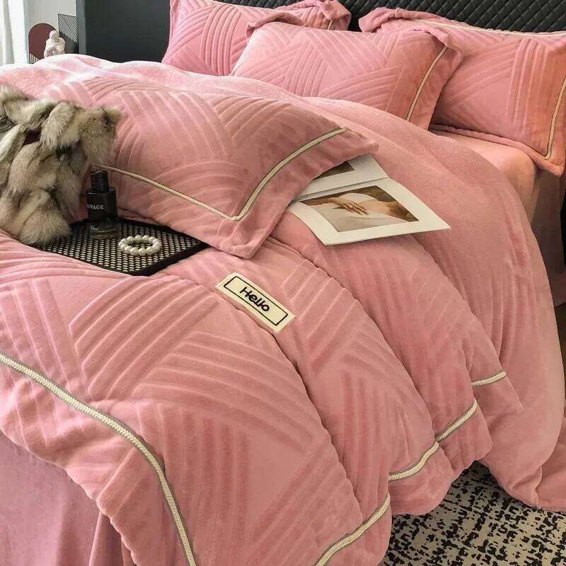 Light winter thickened rabbit four-piece set, high-grade milk fleece warm bedding simple kit series H260312