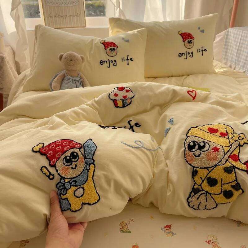 2025 new cartoon washable four-piece household quilt cover sheet kit student dormitory bed three-piece set H260312
