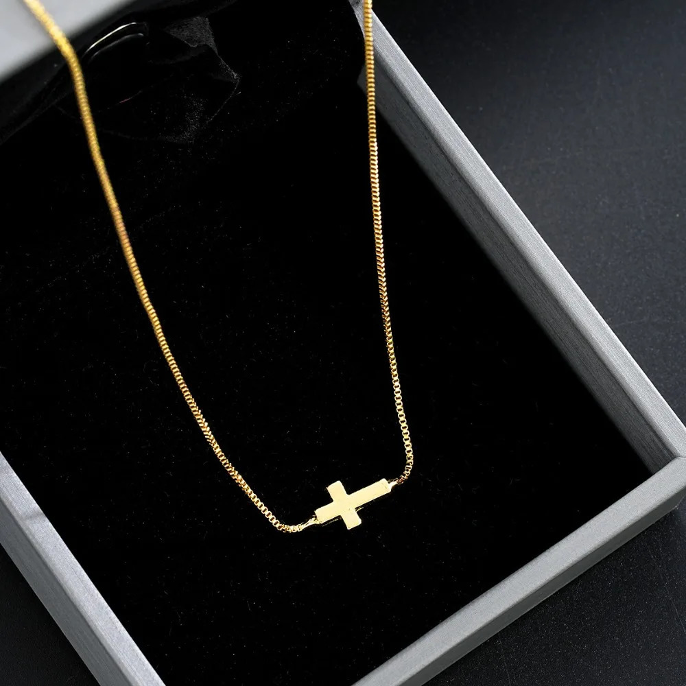 Minimalist Exquisite Gold Color Stainless Steel Cross Pendant Box Chain Adjustable Necklace for Women Collar Chain Jewelry Gifts 260311
