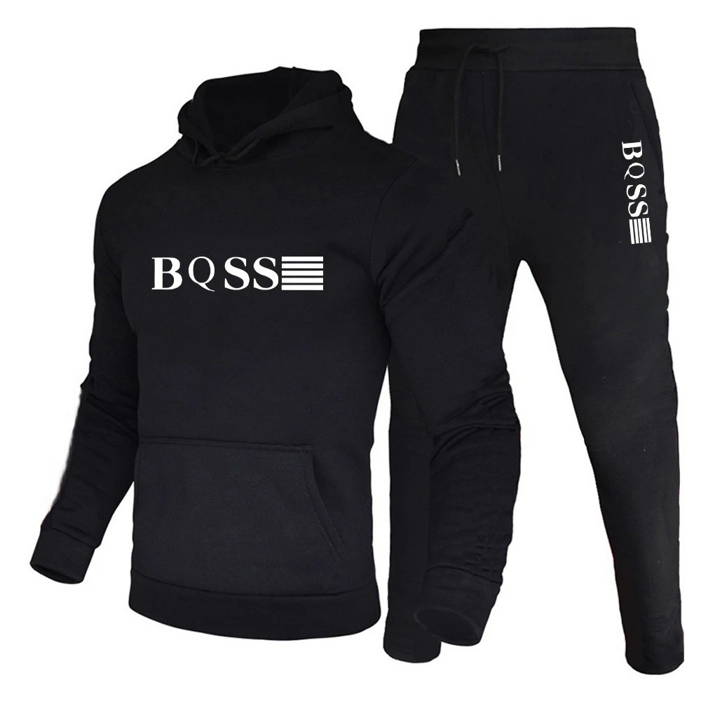 Men's Sportswear Hooded Sweatshirt & Jogger Pants 2-Piece Set, Suitable for Gym, Jogging, Daily Fashion Casual Sports Wear