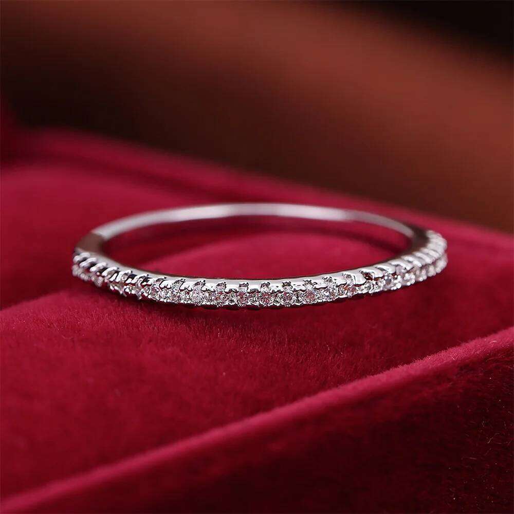 Luxury Crystal White Zircon Wedding Band Thin Rings For Women Simple Fashion Silver Color Engagement Promise Stackable Jewelry H260312