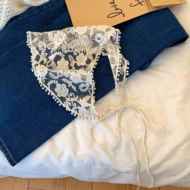 White Woven Floral Lace Hair Scarf Wraps Women Retro Triangle Headscarf Hat Travel Po Headband Hair Accessories 260304