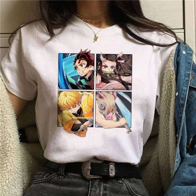 Japanese Anime T-shirt Demon Slayer Oversize Women Clothing Nezuko Kawaii Tees Tanjirou O-Neck Graphic Female Tshirt Manga Tops Z260312