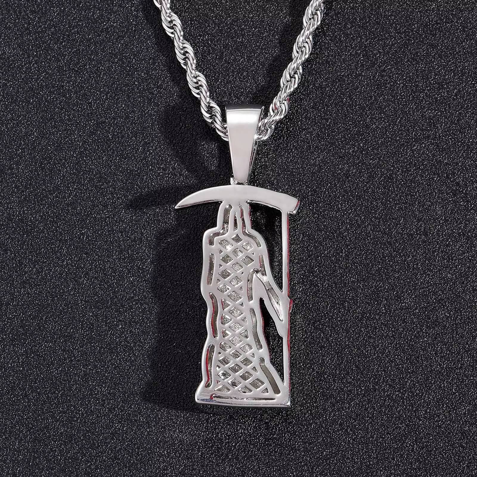 Hip-hop real gold plated full diamond Moissanite skull scythe pendant necklace statement jewelry hip-hop men's style