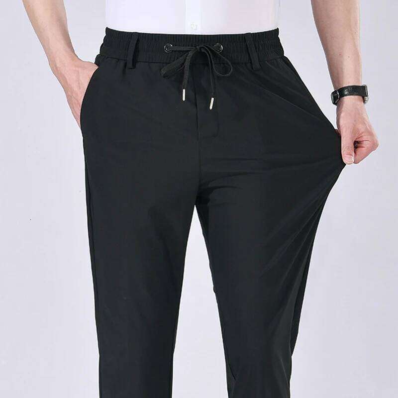 High Quality Mens Stretch Casual Elastic Waist Sweatpants Ice Silky Comfortable Pants Wrinkle Resistant Running Slacks
