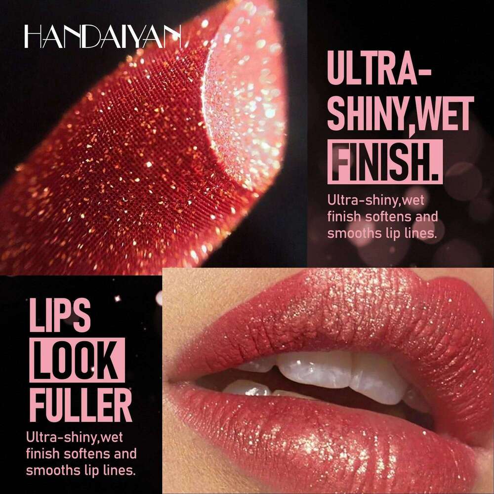 8 Colors Glitter Diamond Long-Lasting Pink Brown Pearlescent Metallic Purple Sparkling Lipstick Makeup Cosmetic W260311