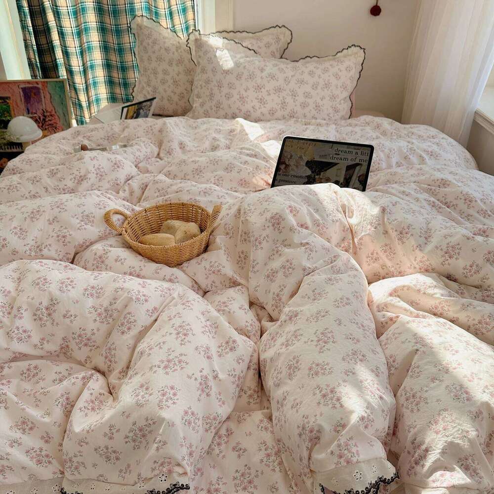 Floral Ruffles Princess Bedding Duvet Cover Pillowcases Bedsheet Skin-friendly Bed Linen Set Girls Room Bedclothes 3/4Pcs H260312