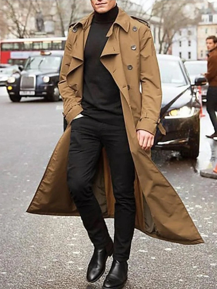Streetwear Fashion Trench Mens Thin Coat Overlong British Coats Mans Clothing With Epaulets Mens Jackets For Spring 260304