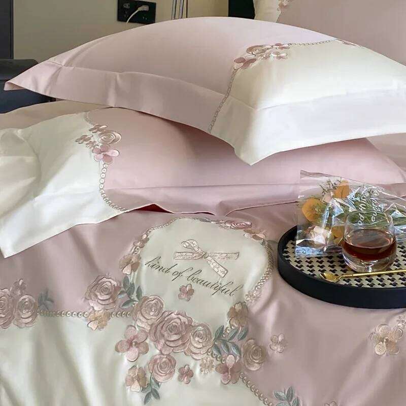 4pcs/Set Class A Grade High-end 200s Long-staple Pure Cotton Embroidery Quilt Covers Pillowcases Sheet Bedding Set H260312