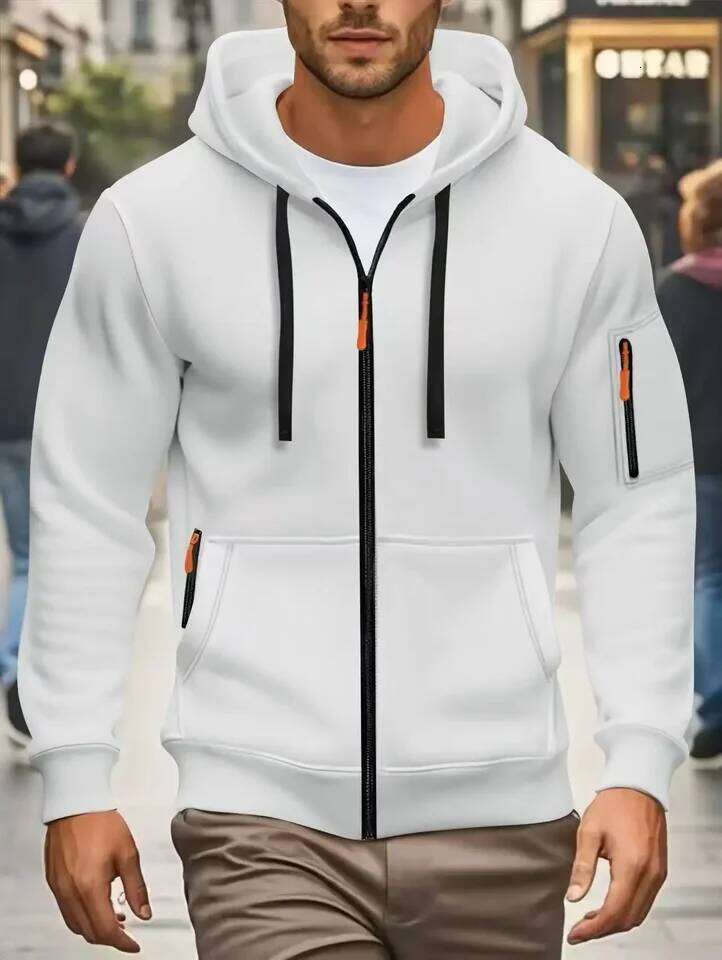 autumn and winter New Hoodies Long Sleeve pocket Zipper Design Hooded Sweatshirt Men Sportswear Casual Jacket