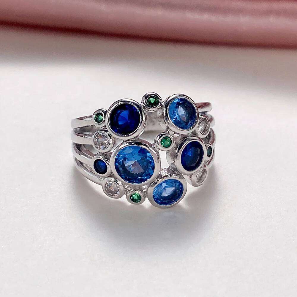 Huitan Colorful Cubic Zirconia Rings for Women Blue/Green/White Round CZ Wide Band Ring Fashion Accessories Party Daily Jewelry H260312