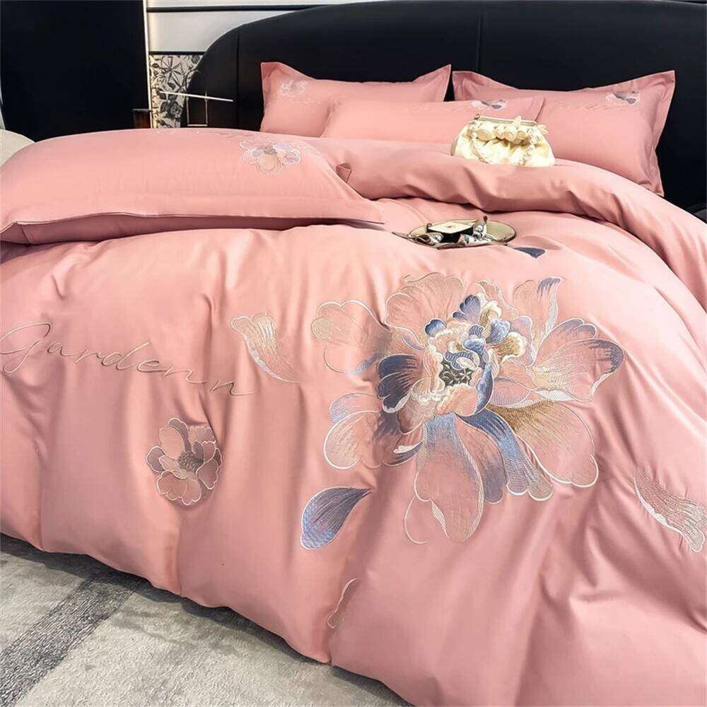 Flowers Embroidery Bedding Brushed Four-Piece Bedroom Decor High Precision Duvet Cover Set Bed Sheet Pillowcases H260312