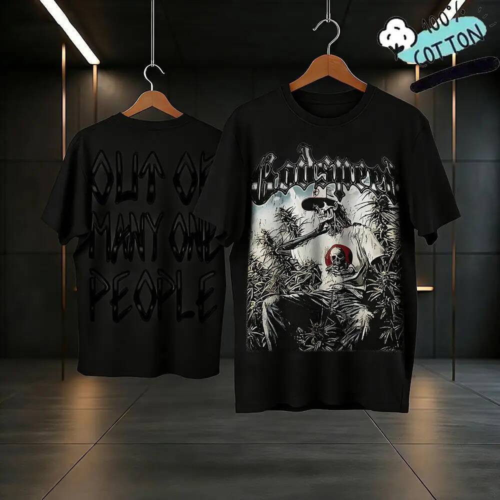 Skull Print "Out Of Many One People" T-shirt Y2K Hip Hop Crew Neck Loose Short Sleeve Men's And Women's Casual Gothic Style Top dd