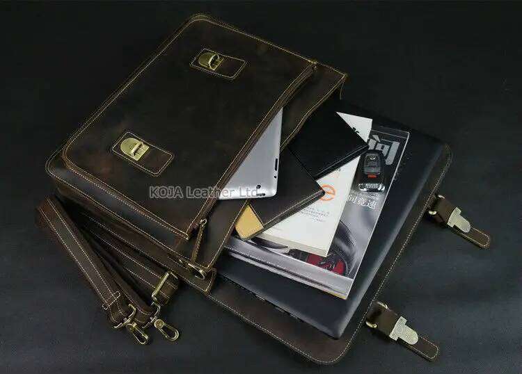 Vintage Crazy Horse Genuine Leather Men Briefcase 15" Laptop Work Business Shoulder Messenger Bag Male Tote Handbag M088