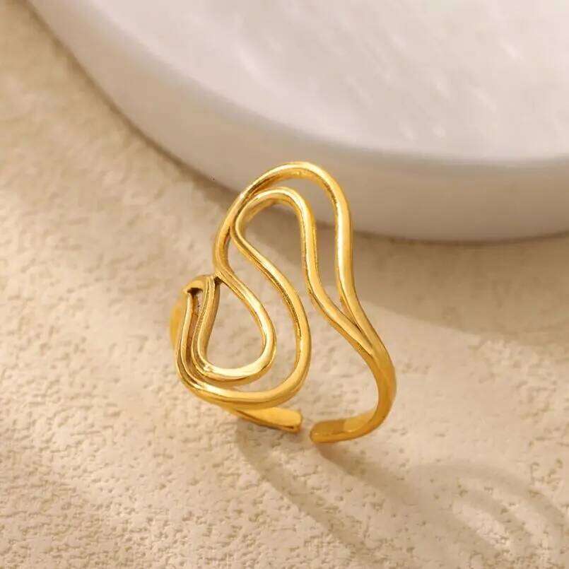 Stainless Steel Hollow Twisted Line Rings For Women Gold Color Opening Couple Ring Aesthetic Wedding Christmas Jewelry Gift H260312