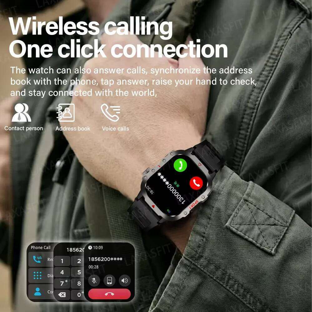 LAXASFIT Outdoor Sports Smart Watch Bluetooth Calling Fitness Tracking LED Flashlight Sleep Monitoring 2025 New Men's smartwatch