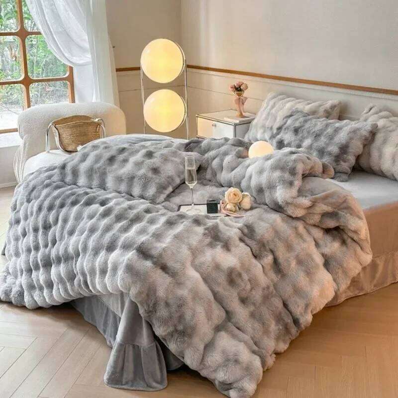 2024 new solid color colorful four-piece set, rabbit fur and one side of milk wool thickened warm H260312