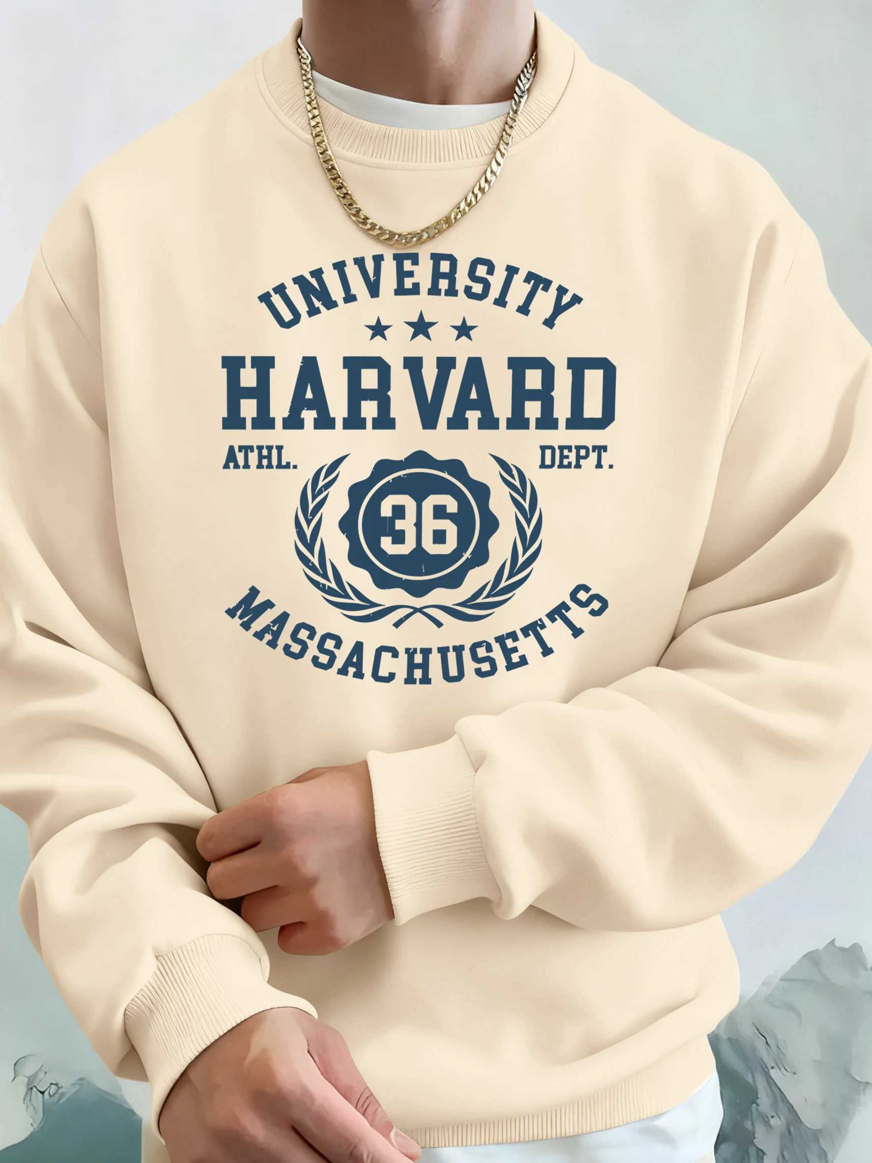 University Harvard Massachusetts Print Men AutumnFleece Sweatshirts Basics Comfy Hoodie Long Sleeved Warm Tracksuit Street Top M260312