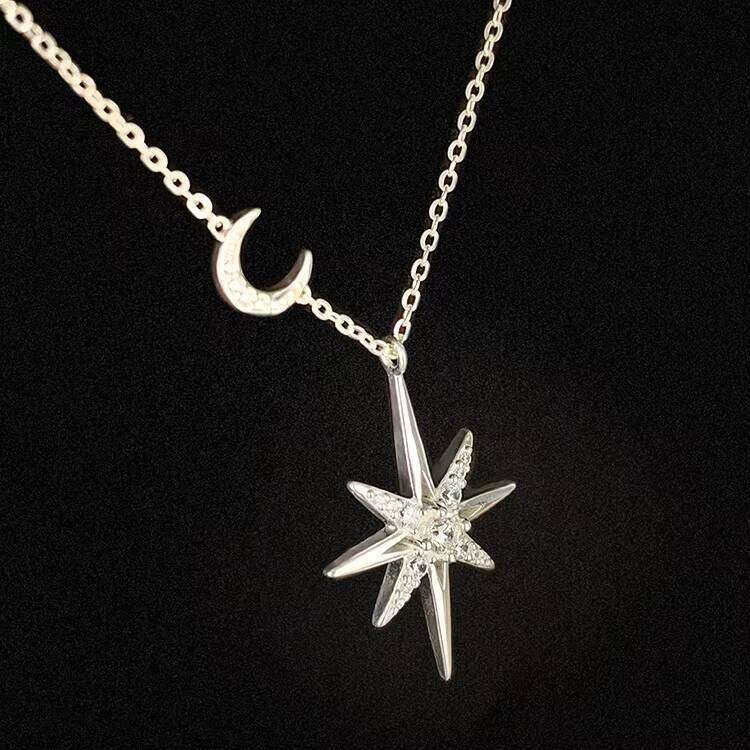 Jewelry Sterling Sier Pyroxene Starburst North Star Pendant Necklace for Women with Rhodium Plating
