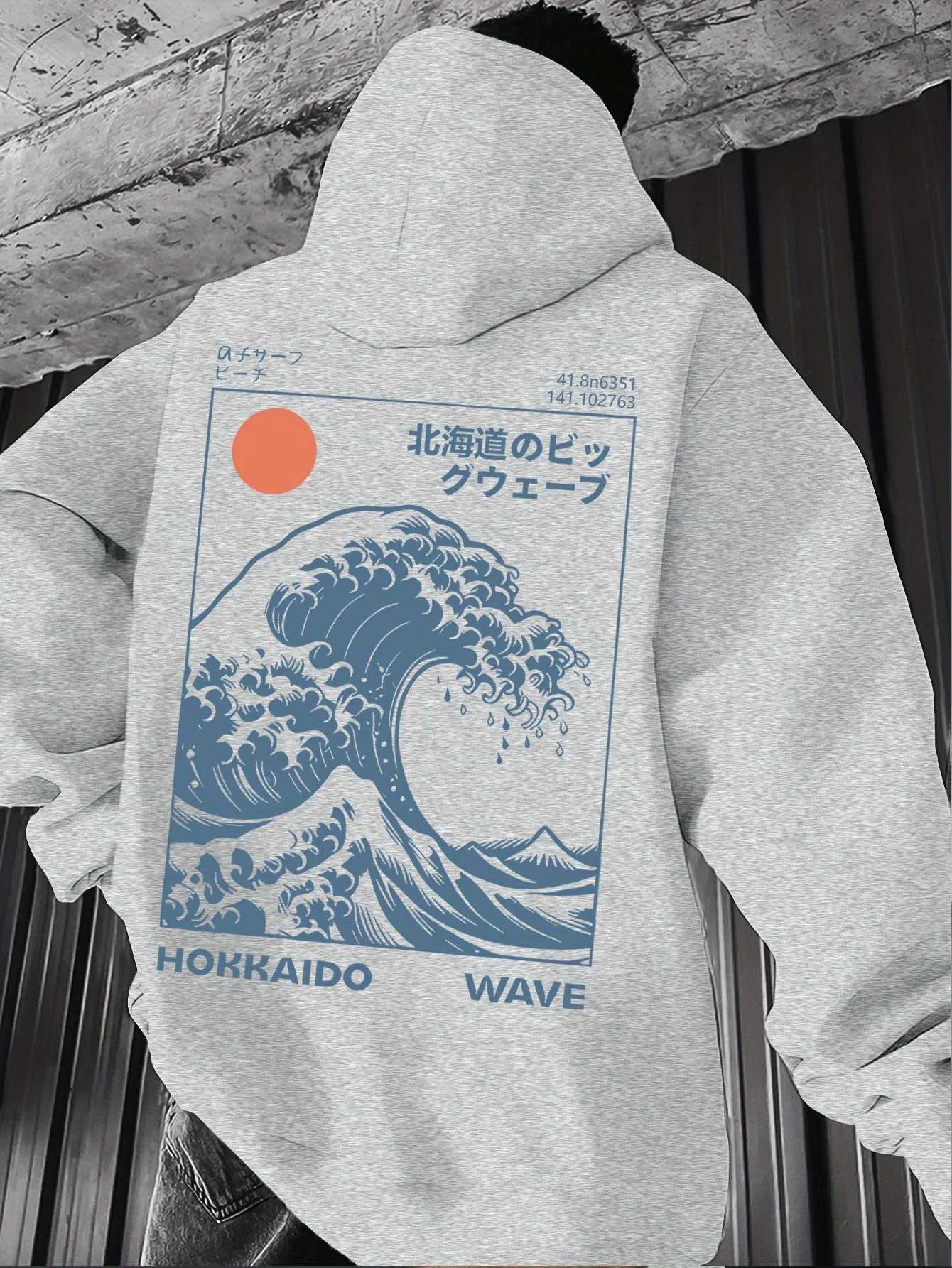 Mens Inspired By The Fresh Wave Sunrise Print Hoodies Casual Fashion Vintage Long Sleeve Hoody Male Japanese-style Hooded M260312