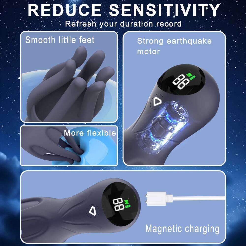 Electric Shock Vibrator Penis Glans Stimulator Strong Vibration Led Display Delay Training Exerciser Extender for Male Mas Z260312