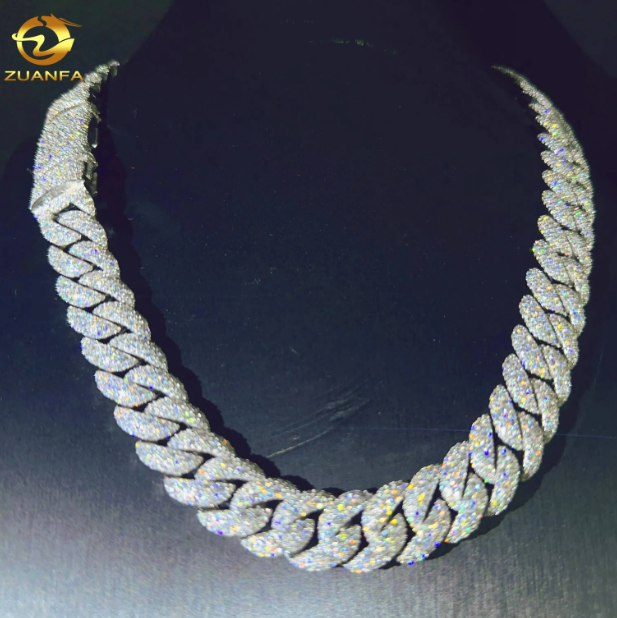 Hip Hop Jewelry Men Cuban Necklace Sterling Silver Color VVS Moissanite Diamond Width Cuban Link Chain