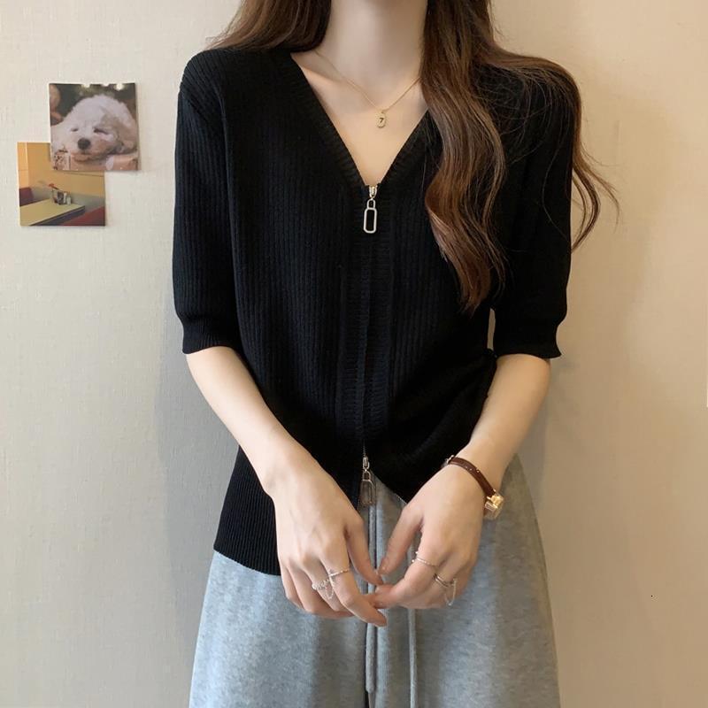 Plus-size Designer Hoodie Women's Clothing In Korean Style Shirt Tummy-concealing Polo Base Layer Imitation Knitwear For Women Summer Slimming Fo