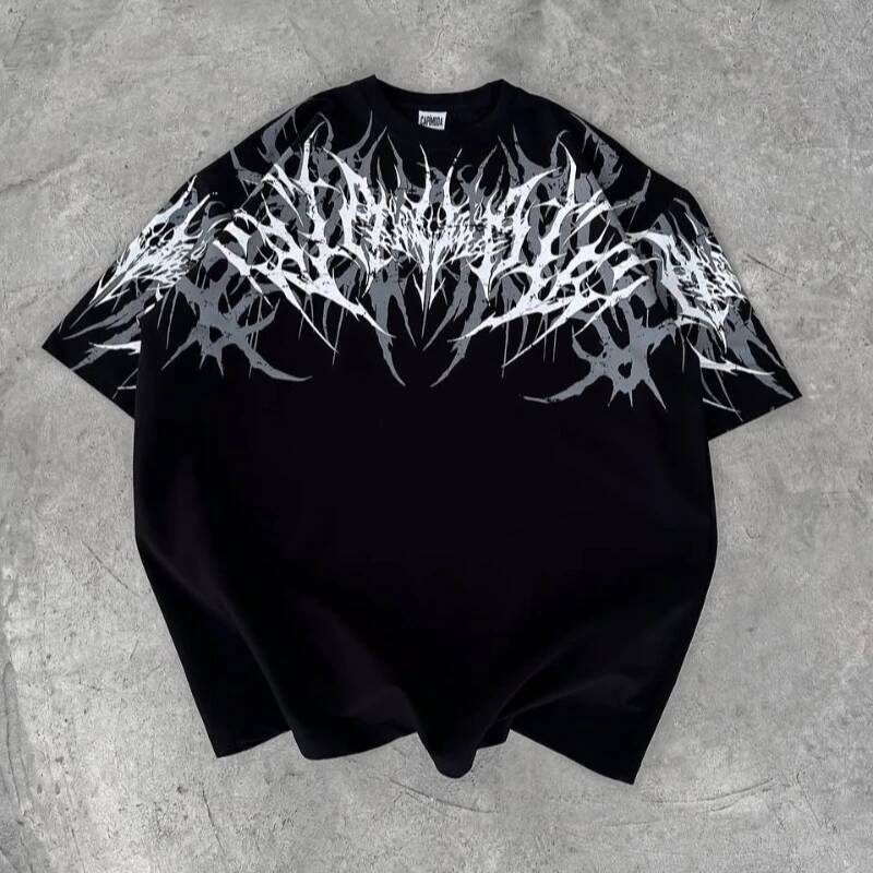 Y2K Cyberpunk Gothic T Shirt Edgy Thorn Texture Print Pure Cotton Streetwear Fashion Graphic Tee Urban Style Comfortable Fit ddmythur