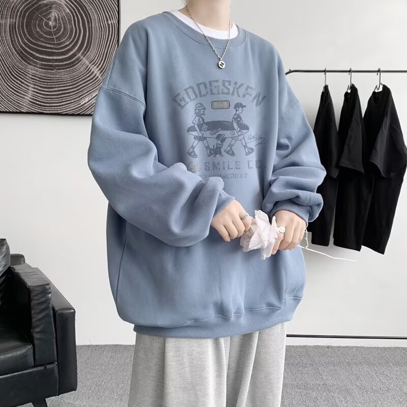 Designer Hoodie Autumn/winter New Heavyweight Hong Kong Style Fashion Sweatshirt For Men Round Neck Loose Fit Style Thin Casual Plus Trendy Men's