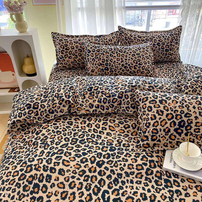 3pcs Leopard Pattern Duvet Bedding Set Double Queen Size, Microfiber Soft Quilt Cover with Pillowcases, Girls Room Decor H260312