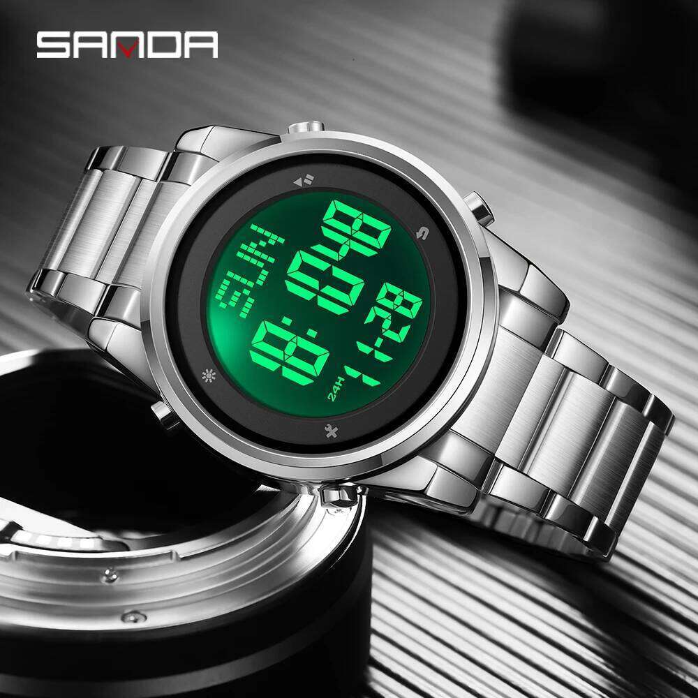 Sanda 6160 New Fashion Stainless Steel Strap Digital Movement Trendy Outdoor Sports Mode Teenager Students Wrist Stop Watch 2026