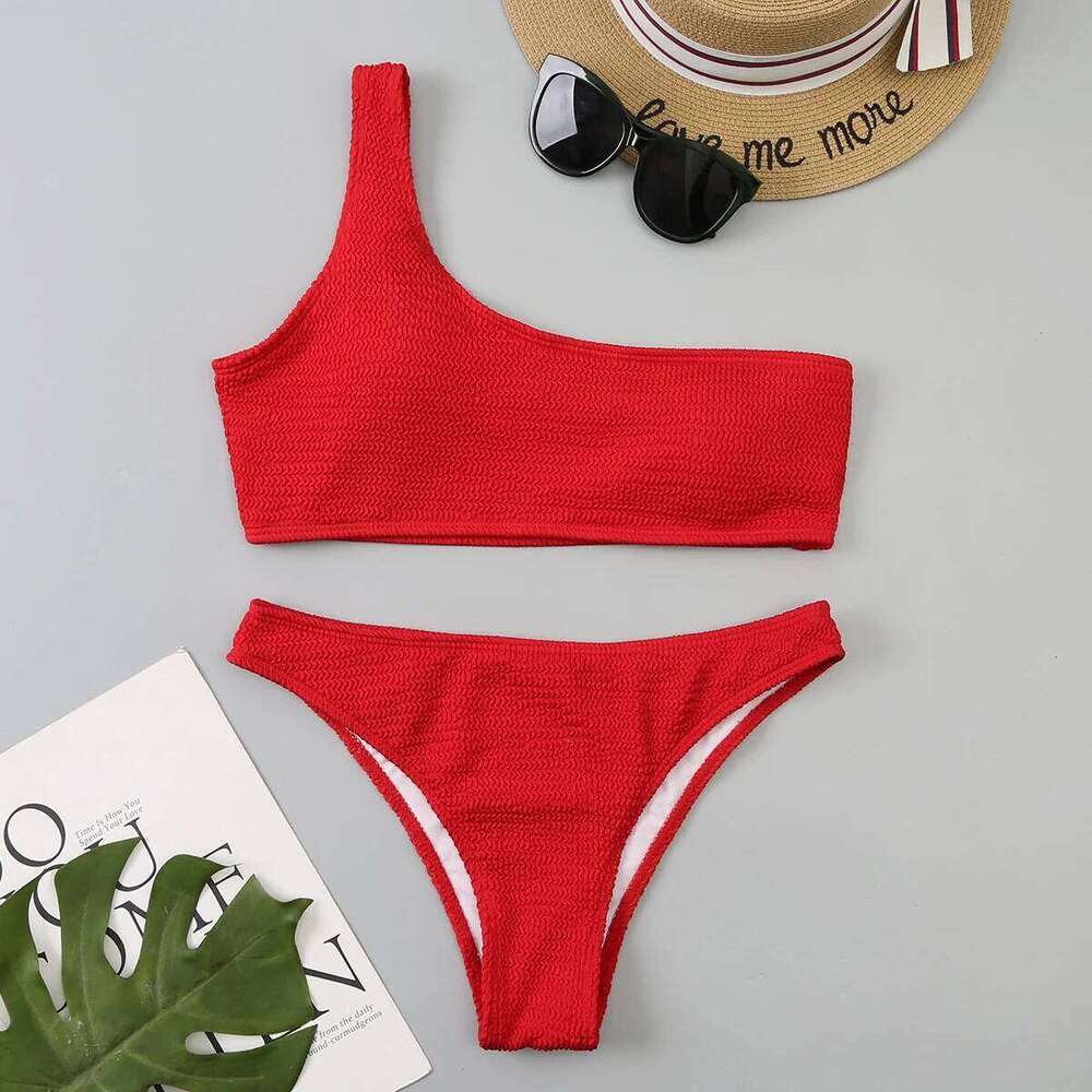 One Shoulder Bikinis 2025 Women Sexy Swimwear Female Brazilian Swimsuit Solid Beachwear Bathers Bathing Swimming Swim Suit Y260303