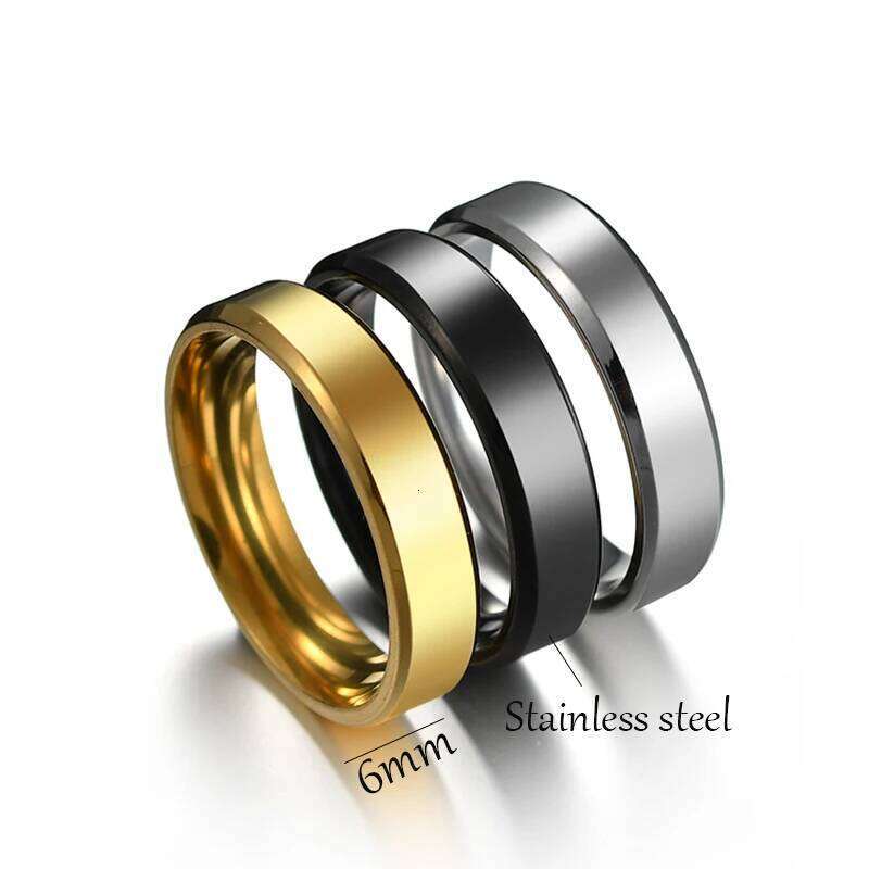 Letdiffery 6mm Simple Stainless Steel Men Ring Gold Color Women Fashion Jewelry Wholesale Size 5-13 H260312