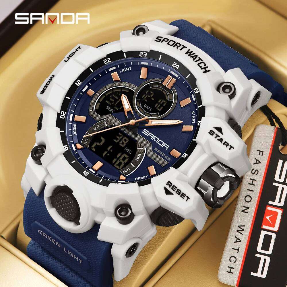 SANDA New 6198 Electronic Fashion Trend Dual Screen Multi functional Outdoor Sports Waterproof Men's Watch