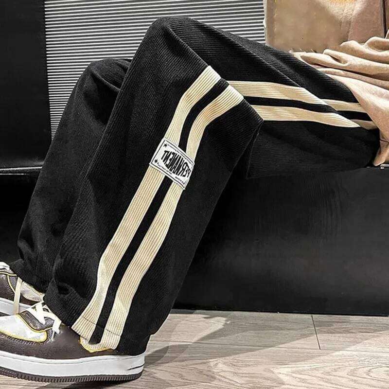 2024 Men's Casual Corduroy Korean Style Loose Overalls Pants Straight Wide-leg Trousers Couple Streetwear new sweatpants