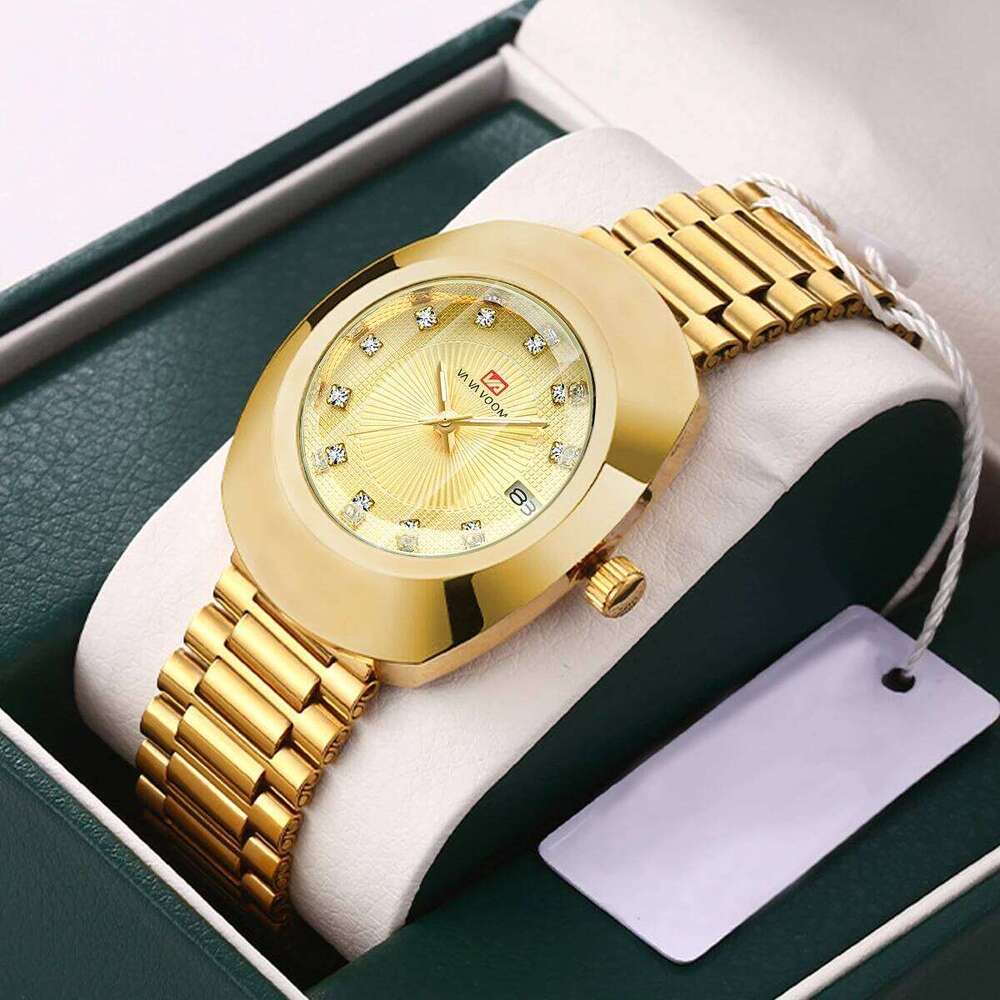 Top Brand Luxury Men's Watches Fashion Gold 40mm Diamond Dial 3Bar Waterproof Stainless Steel Original Quartz Wristwatch for Man
