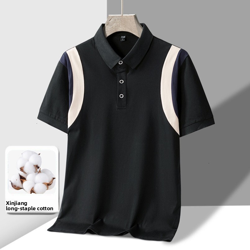 New Cotton Shirt, Ice Porcelain Cotton, Solid Color, Fashionable, Casual, Breathable, Trendy Short-Sleeve Polo for Young and Middle-Aged People