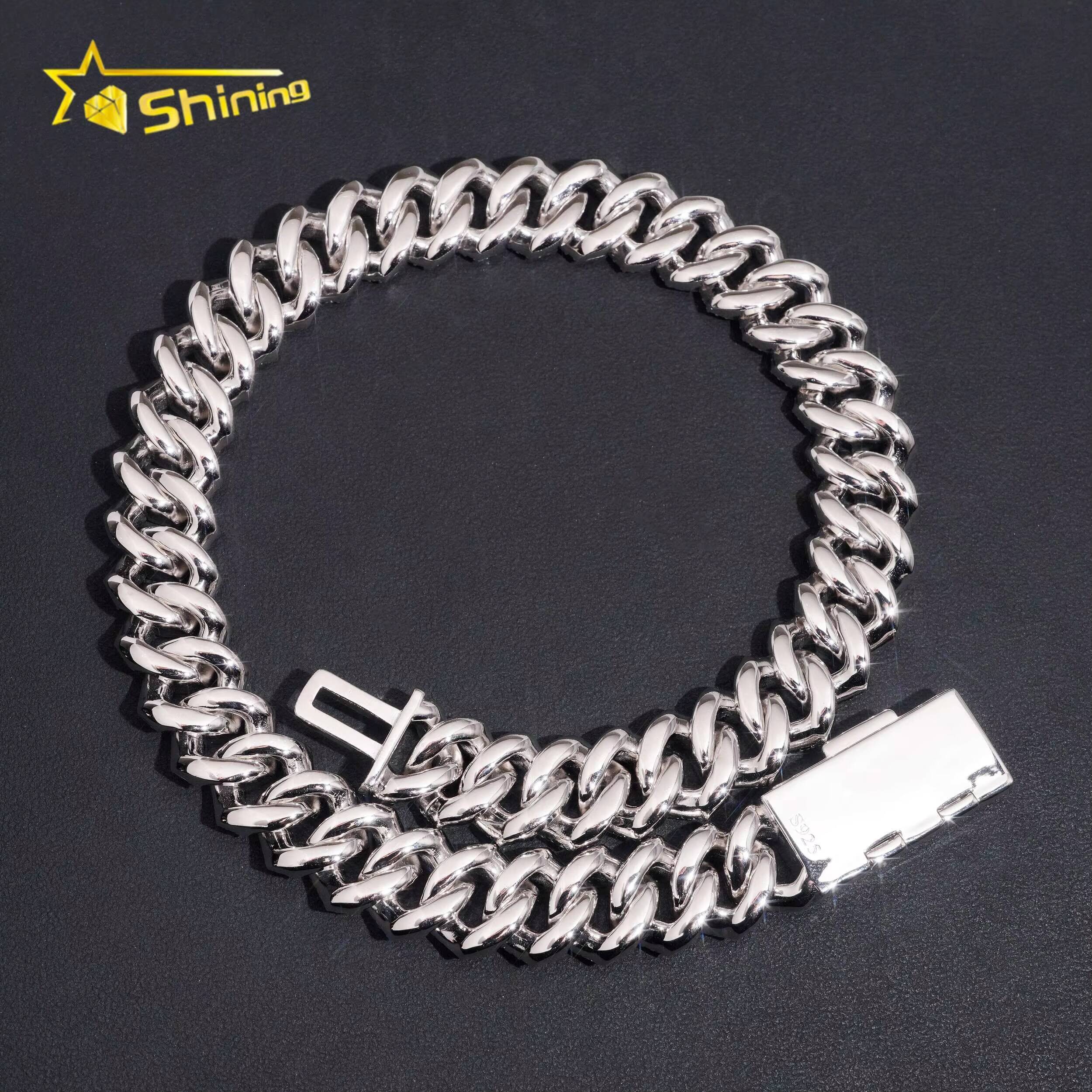 Moissanite Necklace 15MM Heavy Cuban Chain Gold Plated Sterling Silver 925 VVS Moissanite Cuban Link Chain Hip Hop Jewelry