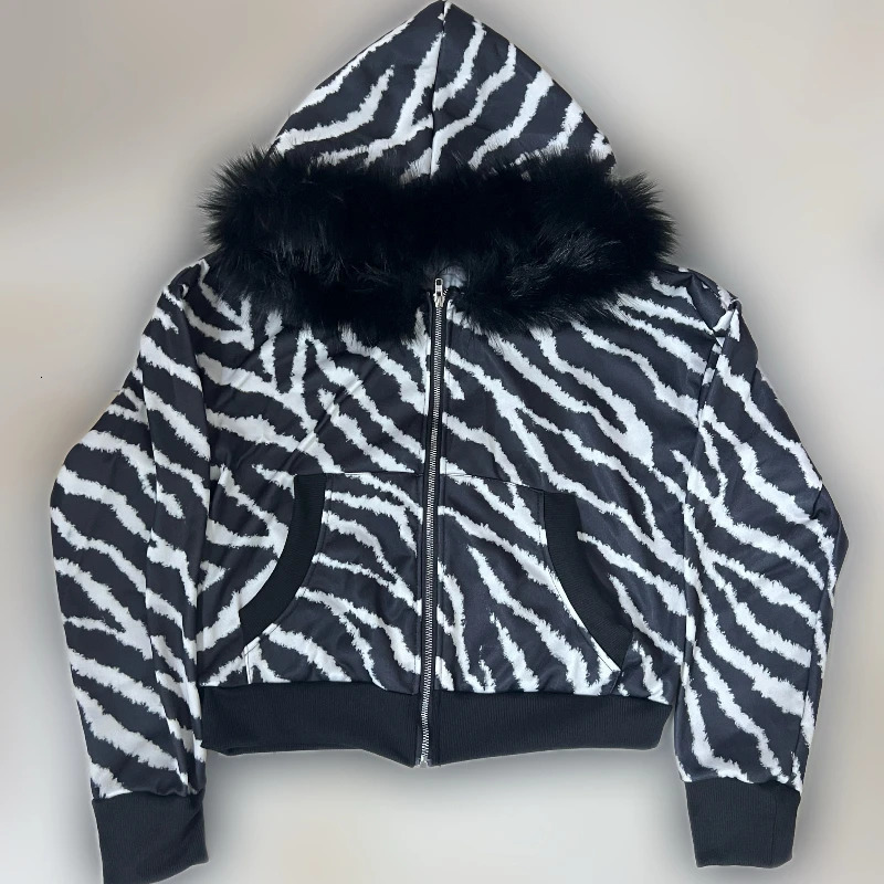Y2K leopard print personalized fashionable European and American autumn and winter slim-fitting short fur collar sweater zipper 260311