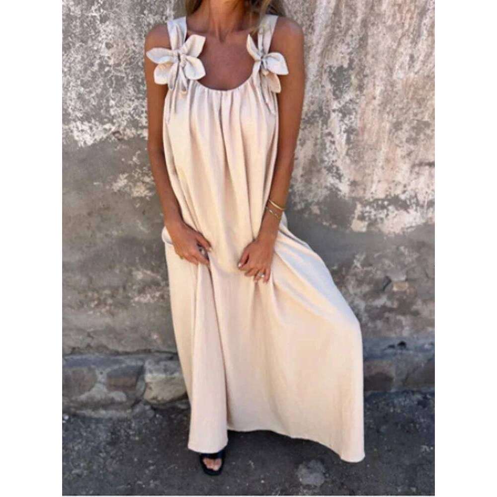 V-neck Solid Color Short Sleeved Lace Up Women's Dress High Street Fashion Elegant Commuting Style Summer Dresses C260311