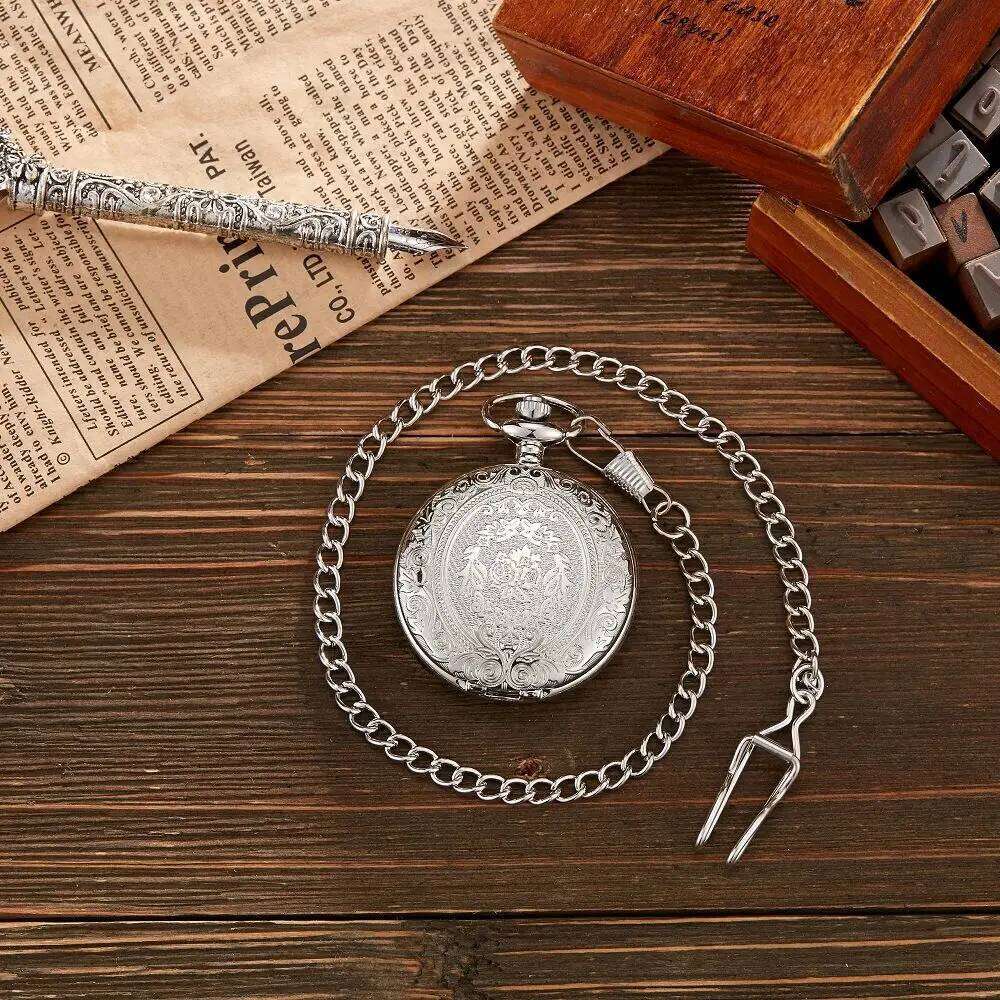 Vintage classic quartz watch exquisite carved flip chain pendant men women pocket watches reloj