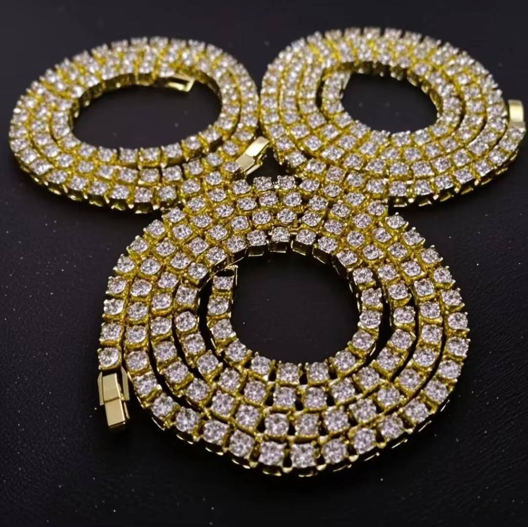 Factory Hot Sell Gold Silver Jewelry Geometric Trendy Full Bling Moissanite Hip Hop Alloy 13mm Width Iced Cuban Link Chain