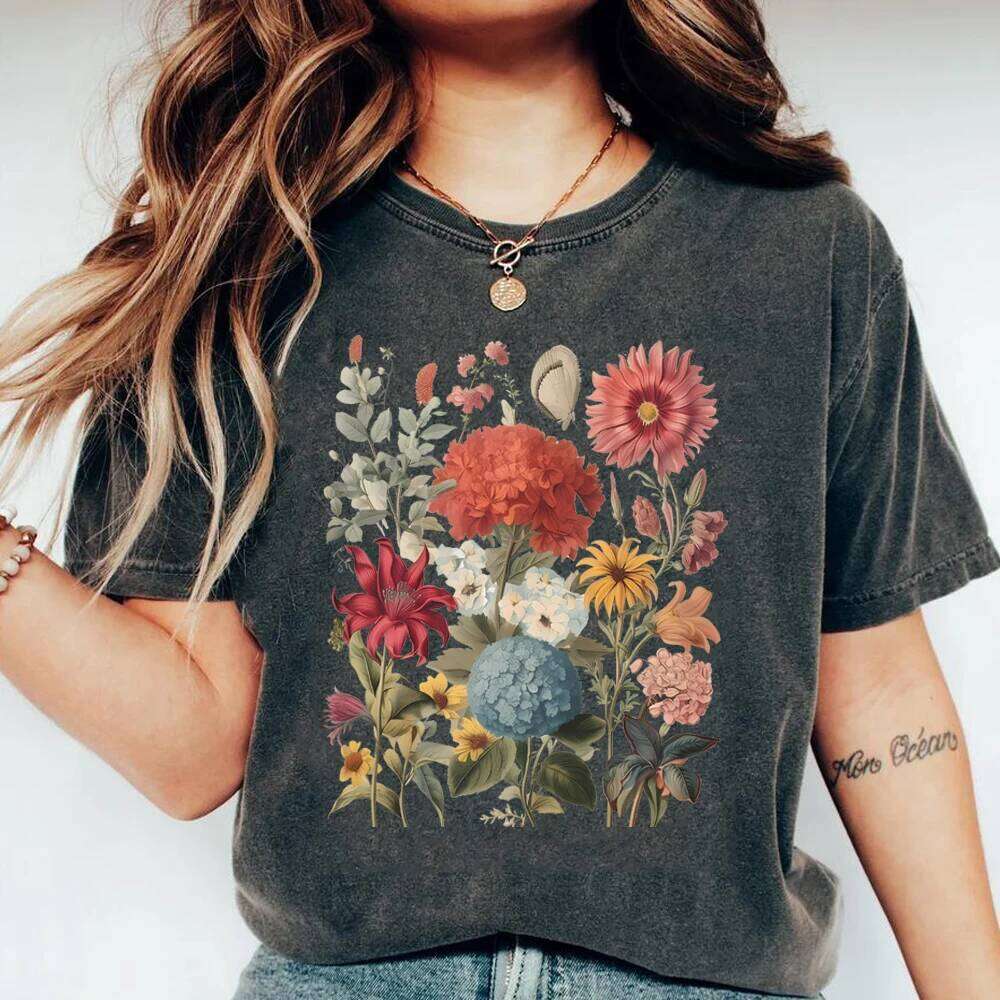 Boho Wildflowers Cottagecore Shirt Whimsigoth Plant Lover Shirts Vintage Fall Aesthetic Flower Graphic Tee Tops Gift for Gardner Z260312